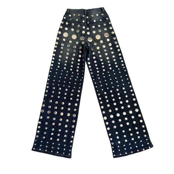 Lizette Mirror Studded Wide Leg Jeans | Medium (Fits Size 6) | High Rise Denim - Picture 5 of 9